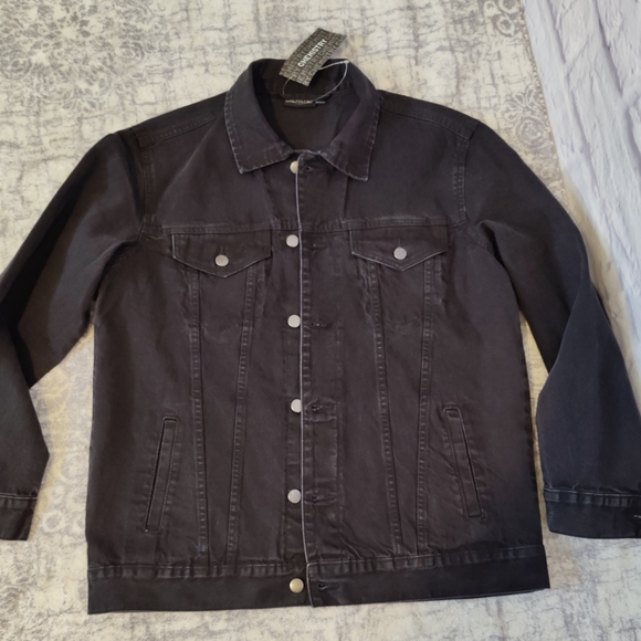 Mens Black Denim King Graffiti Jean Jacket NWT Artwork on Back - Picture 11 of 11